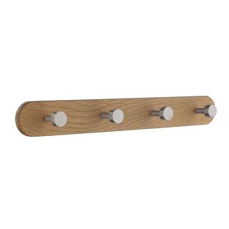 Smedbo B1008M 4 Hook Rounded Coat Rack from the Profile Collection in Brushed Stainless Steel/Wood Profile Collection Collection